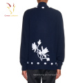 Suéter de punto de cachemira de tejer con flor de mujer con cremallera